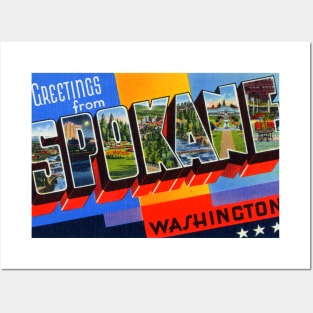 Greetings from Spokane, Washington - Vintage Large Letter Postcard Posters and Art